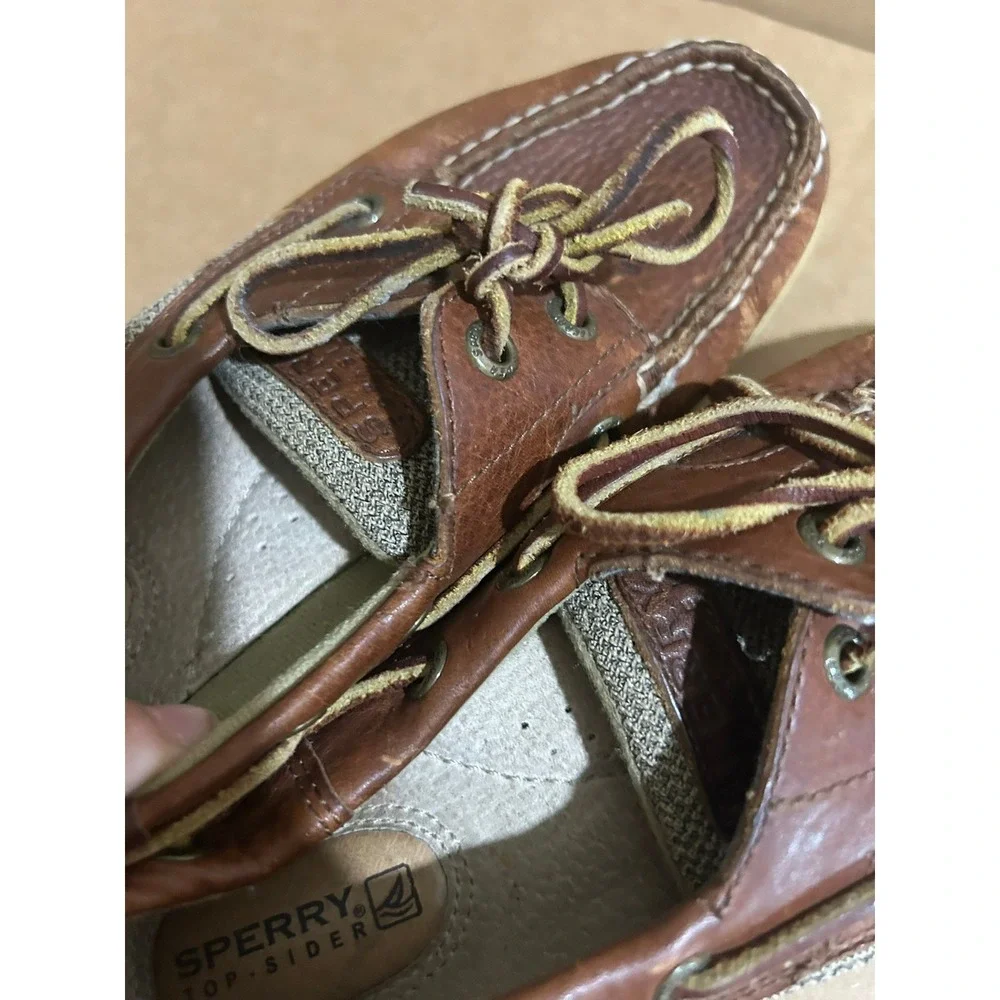 Sperry Top-Sider Womens 5.5M Brown Leather Mesh Boat Shoes Loafers